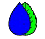 A blue and green blob with a leaf on it.