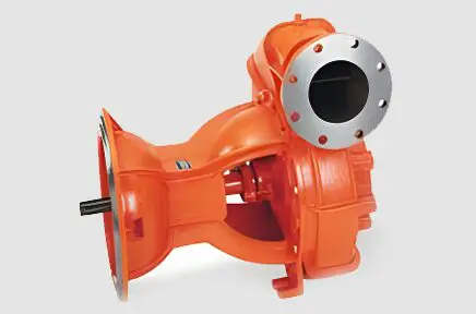 A close up of an orange pump with a metal part