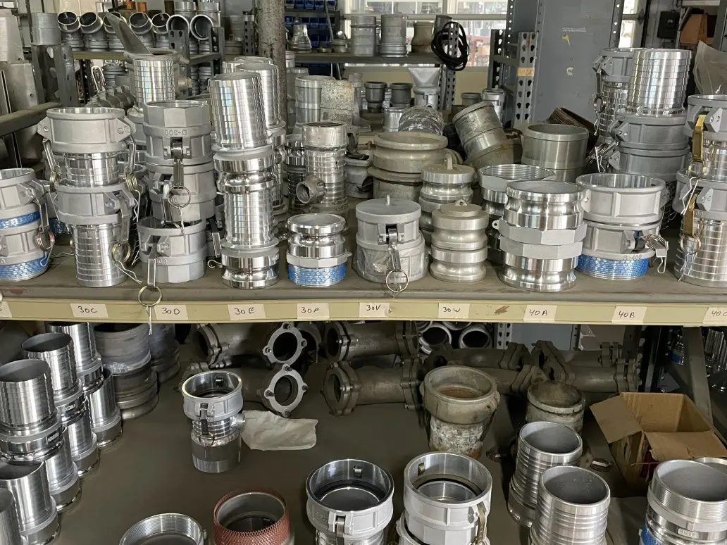 A large amount of metal pipes and fittings